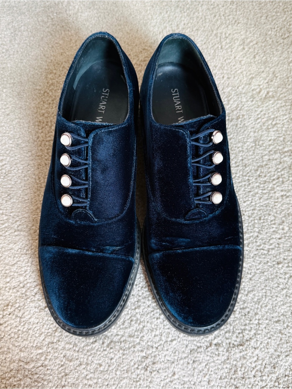 Stuart Weitzman Mrspats velvet Oxford with pearls